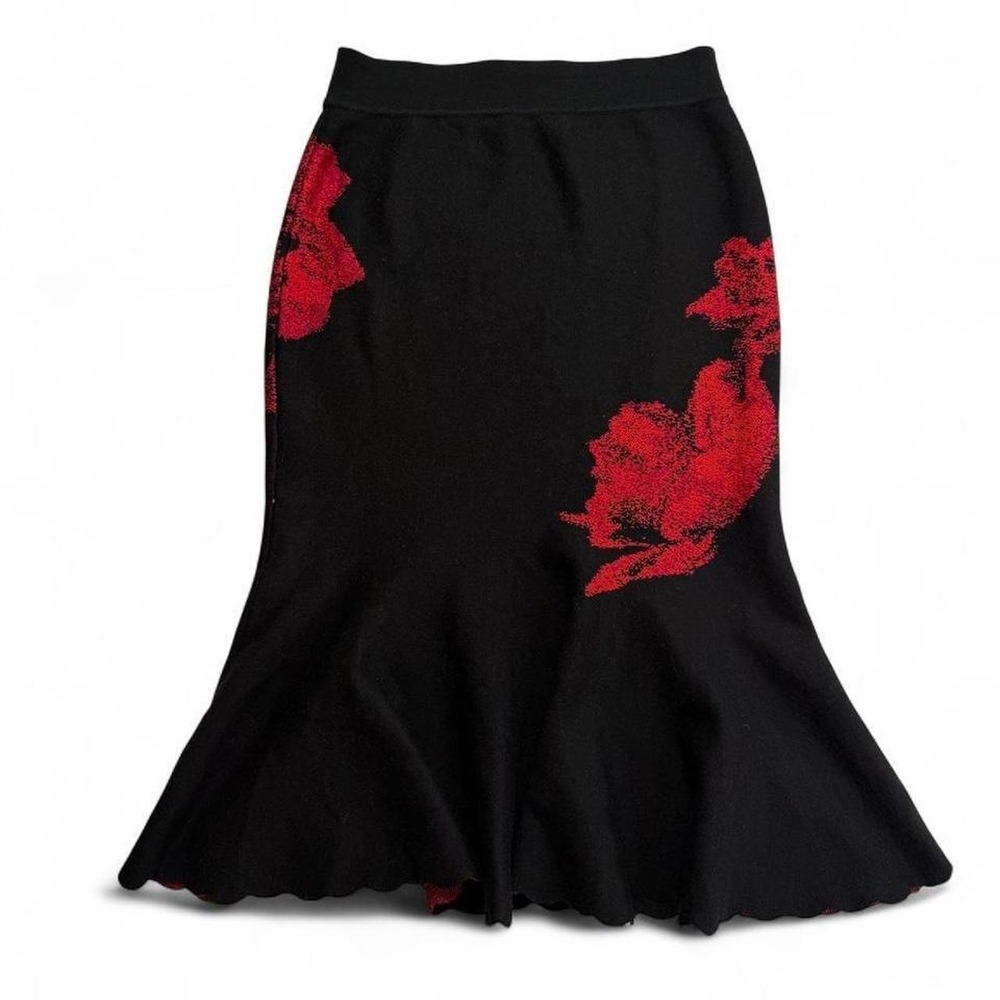 Alexander McQueen Blurred English Rose Jacquard Knit Fluted Trumpet Skirt